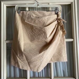 Zara Tan Pinstripe Wrap Side Tie Skirt